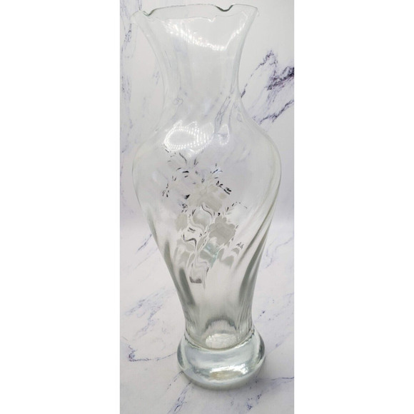 Clear Crystal Glass 25th Anniversary 8 Inch Vase With Flower Etching - Picture 3 of 7